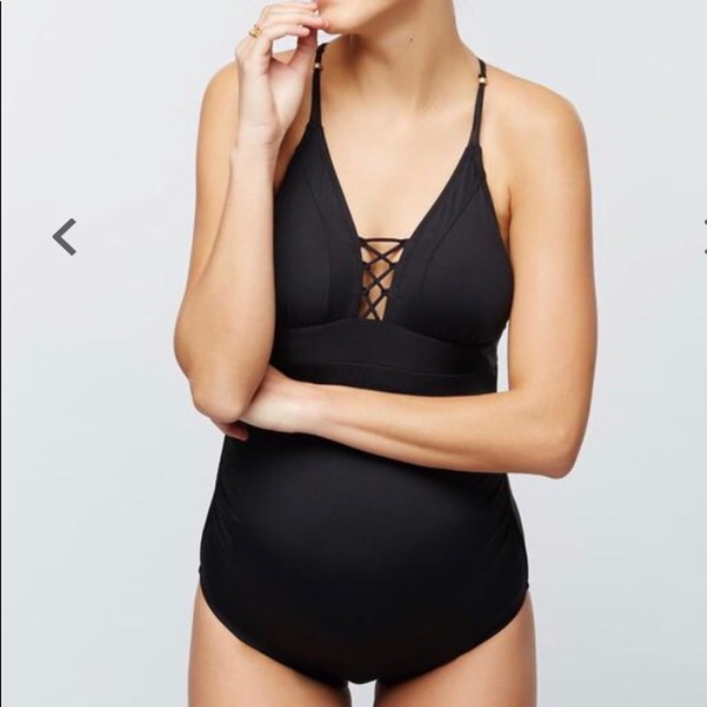 Tie Front Maternity One Piece Swimsuit- Black